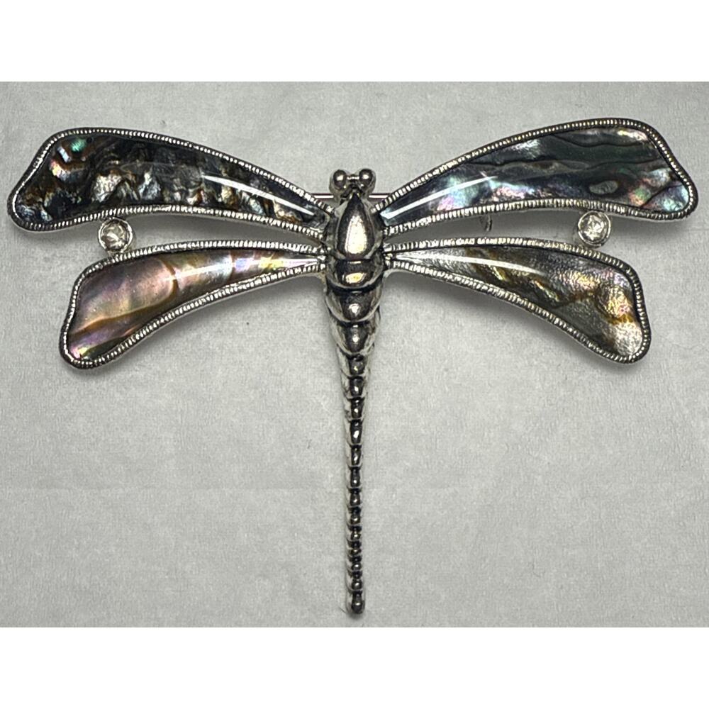 Vintage Silver Tone and Faux Abalone Shell Dragonfly Brooch PB146
